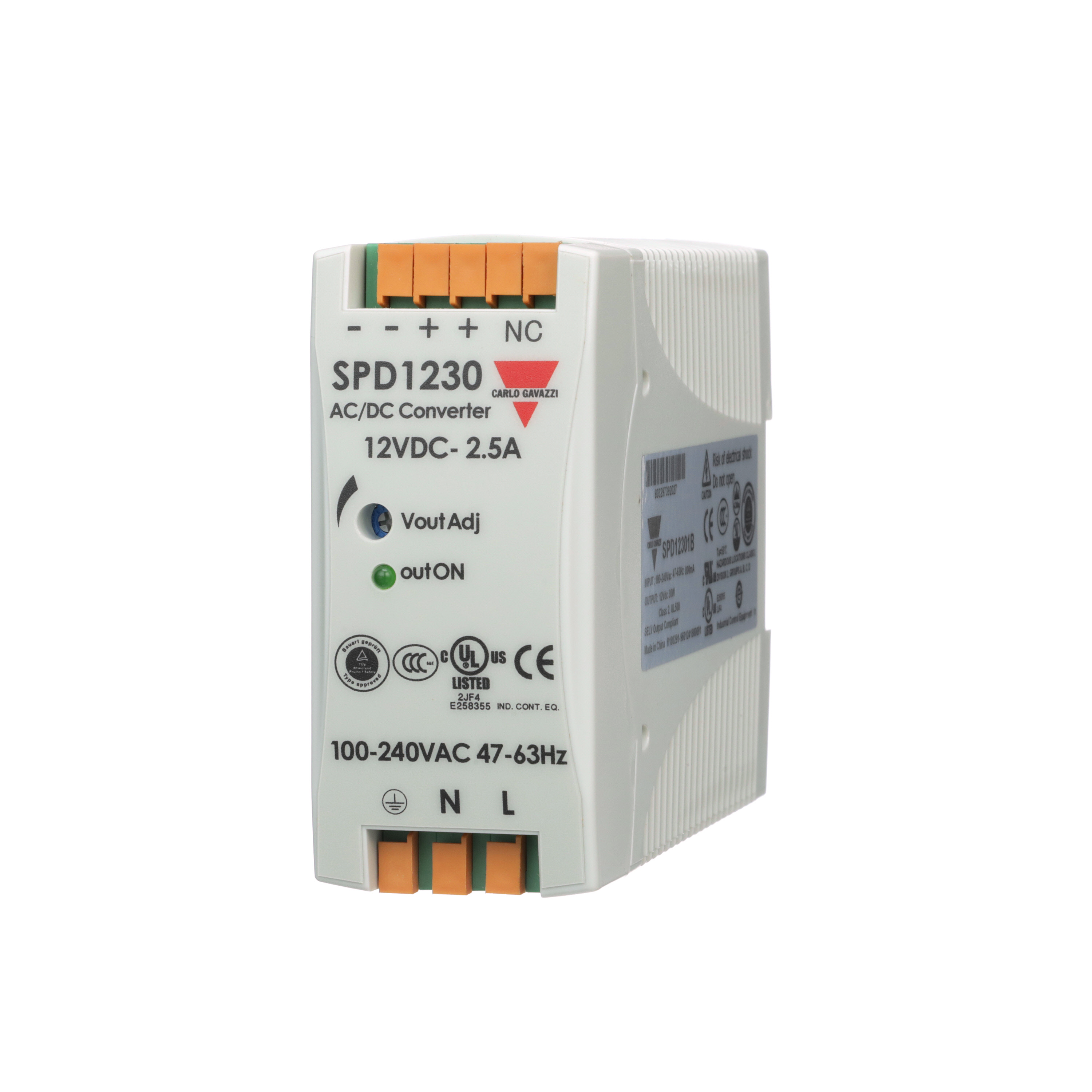 Carlo Gavazzi Switching Power Supply; 12VDC OUT; 2.5A; 85-264VAC / 90-375VDC IN; Single-Phase; DIN Rail Mount